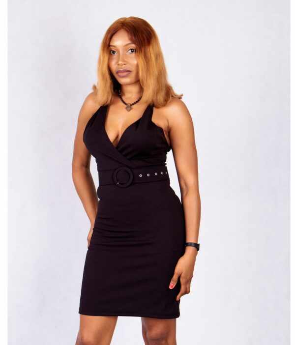 Sleek Black Halter Mini Dress