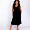 Sleeveless V-Neck Pocket Midi Dress