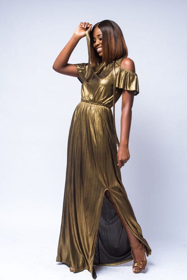 Golden Hour Tie Neck Cold Shoulder Maxi Dress