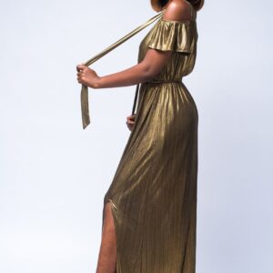 Golden Hour Tie Neck Cold Shoulder Maxi Dress