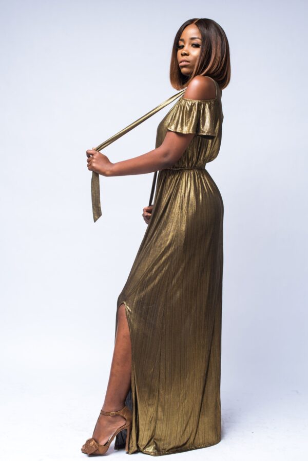 Golden Hour Tie Neck Cold Shoulder Maxi Dress