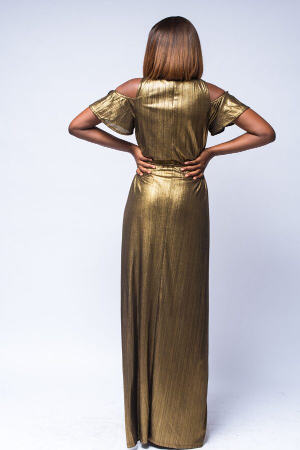 Golden Hour Tie Neck Cold Shoulder Maxi Dress
